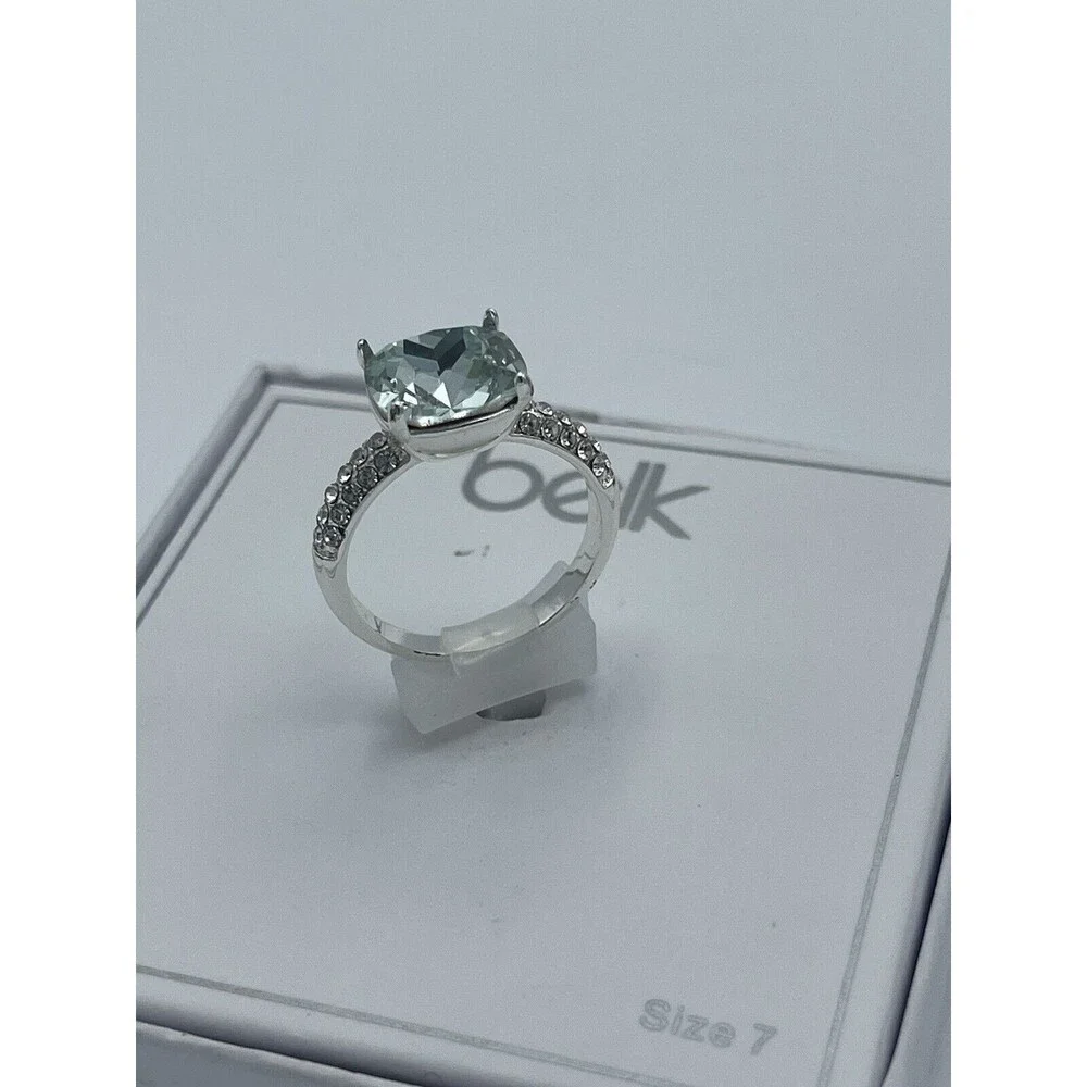 Belk Silver Tone Mint Green CZ Ring Sz 7 New